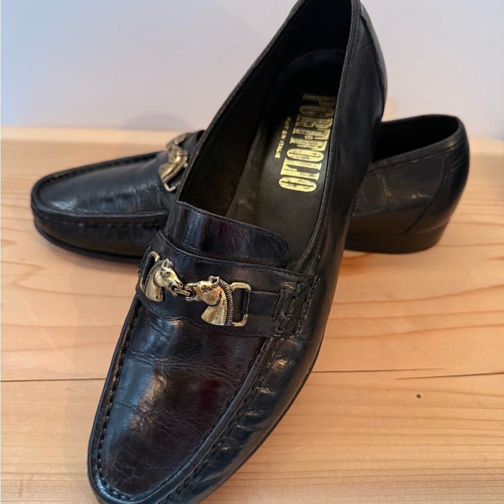 Port•Folio Black Leather Horsebit Penny Loafers
